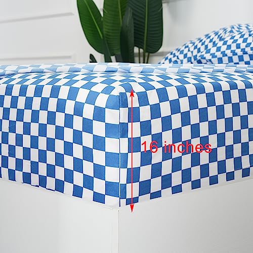 Image of Best Season Bed Sheet Set 4 Piece -Full Size-Soft Durable Microfiber Bedding Sheet Set,Deep Pocket,Stain,Fade & Wrinkle Resistant Blue and White Checkerboard Grid(Plaid Blue&White)