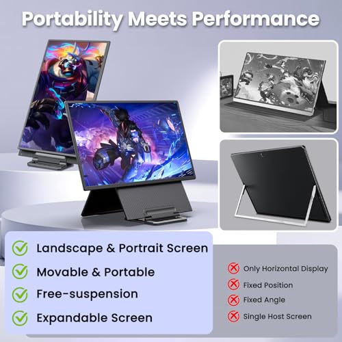 Image of 2K 180Hz Portable Monitor,23.8 inch 2560x1440 QHD 120% SRGB IPS FreeSync Gaming Moniter USB-C HDMI Large Work Home Office Second Monitor VESA Mountable, Adjustable Tilt & Height for Laptop, PS4,Xbox