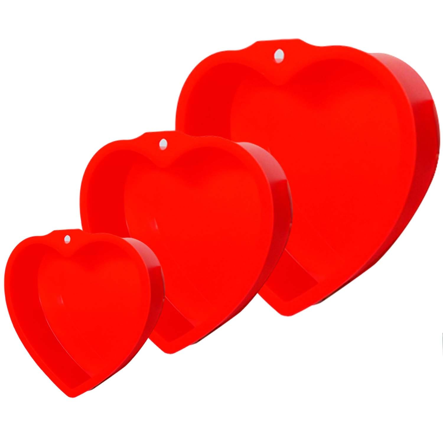 3 stampi in silicone a forma di cuore per la cottura di San Valentino a forma di cuore, stampi per torte a forma di cuore (rosso, 10,2 cm, 15,2 cm, 20,3 cm)