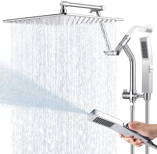 All Metal 10 Inch Rain Shower Head with Handheld Built-in Power W...