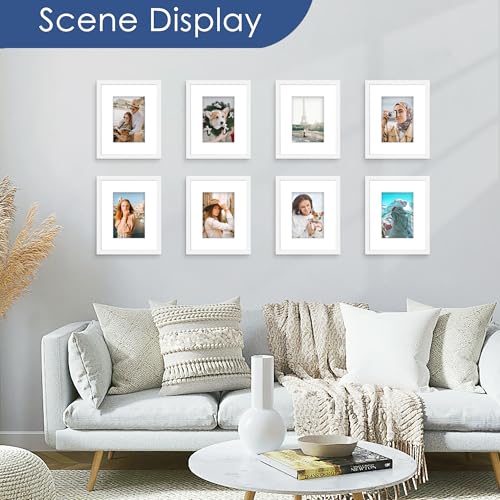 Image of PEALSN 8x10 Picture Frame Set of 6, Display Pictures 5x7 with Mat or 8x10 without Mat for Wall Mounting or Table Top Display, Photo Frames Collage for Wall Decor, White.