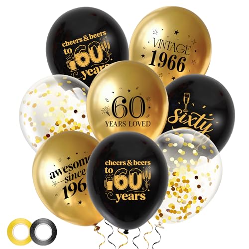 60th Birthday Balloons Party Decorations - 34Pcs Black and Gold 12 Inch Latex Confetti Balloons Sixty Birthday Party Supplies for Men Women 60 Year Old Celebration