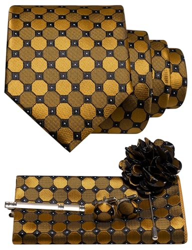 Image of JEMYGINS Mens Tie and Pocket Square,Lapel Pin,Cufflinks,Tie Clip Sets with Gift Box 5PCS