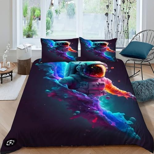 Housse de couette space theme astronaute parure de lit microfibre 220x240cm - 2