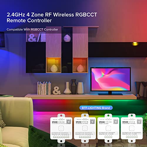 Image of BTF-LIGHTING RB4 2.4G Wireless Touch RF Remote for PWM or SPI RGBCCT LED | 4 Zone Control, Match with SP530E SP630E SP633E SP634E SP638E SP639E SP63BE, Support COB SMD Chasing LED Strip For Smart Home