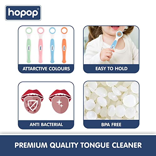 Image of Hopop Tongue Cleaner for Baby | Rounded Edges Baby Oral Cleaner Toothbrush | 100% Safe Kids Tongue Cleaner | Suitable from 3+ Months | Pack of 2 | Green & Orange