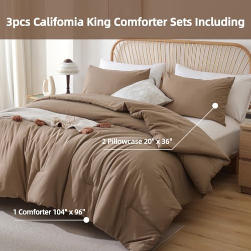 Image of ROSGONIA Oversized King Comforter 128x120, 3pcs Super King Plus Comforter (1 Dark Khaki Comforter & 2 Pillowcases) Lightweight Oversized King Bedding Set Quilt