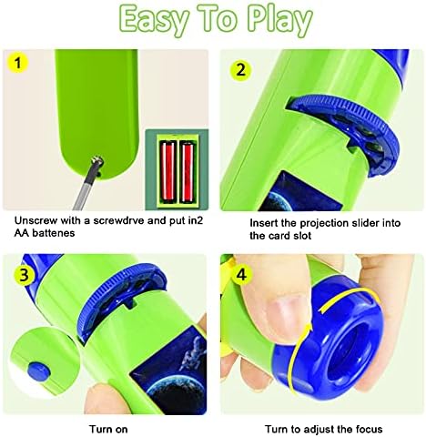 Torch Projector Projection Lighting Story Torches Light Toy Slide Lamp Educational Learning Bedtime Night Light for Children (96 Pictures, 4 Themes)