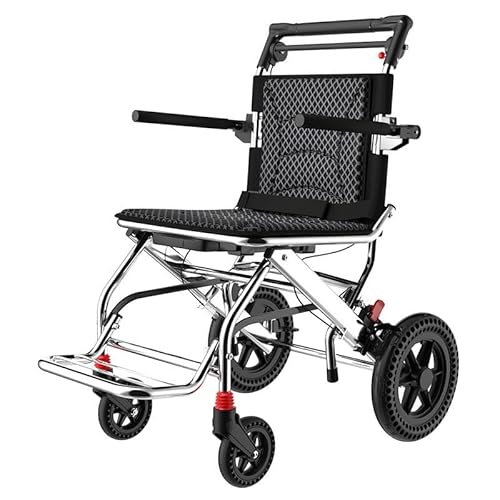 Silla de ruedas plegable ligera para adultos y niños, silla de ruedas plegable de viaje con freno de mano, marco de aleación de aluminio, transporte y almacenamiento