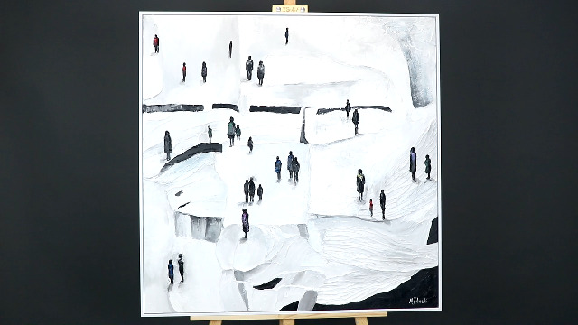 Quadro Acrilico Dipinto A Mano M.Julinski 100x100 Cm – Coppia Romantica, Tela Su Telaio In Legno, Per Soggiorno E Interni Esclusivi