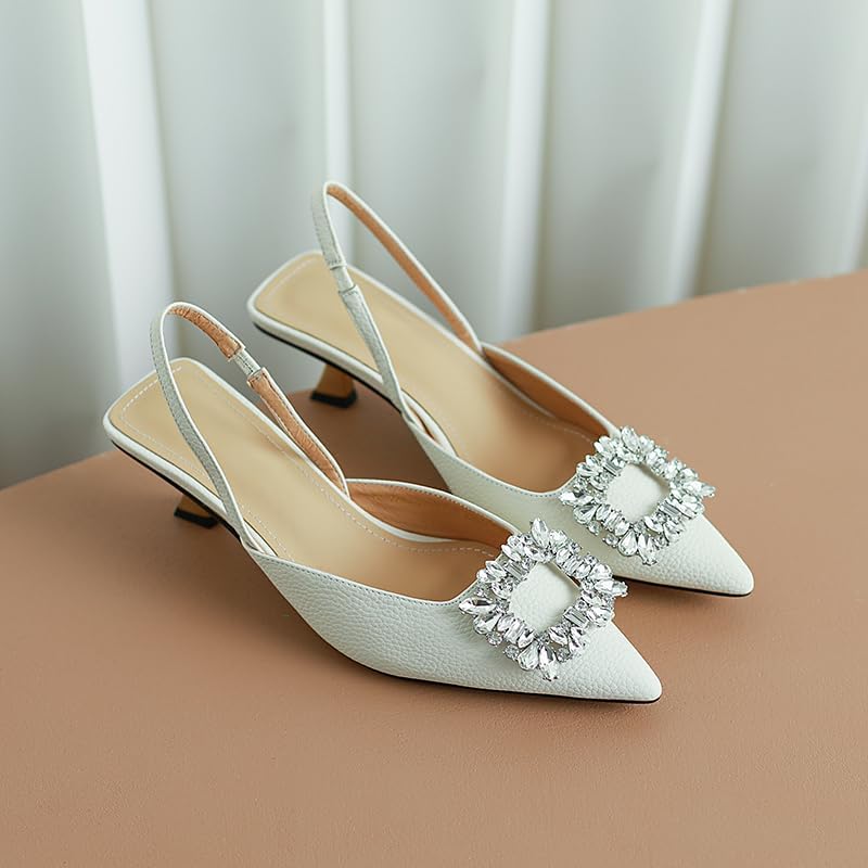 Vertundy Women's Stiletto Pumps Kitten Heel Slingback Sandals Strappy Closed Pointed Toe Mule Heels Backless Rhinestones Dress Shoes for Party Office Date