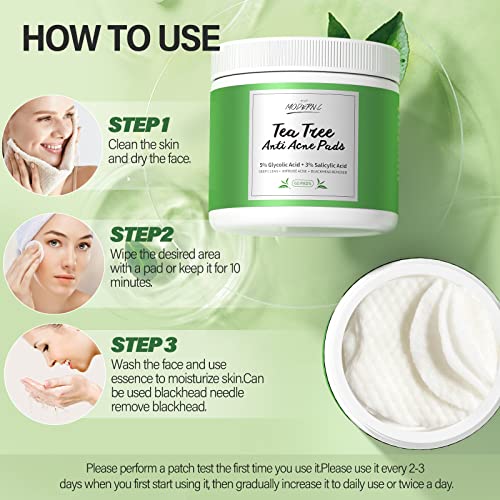 Tea Tree Facial Peeling Pads Anti Acne Blackhead Remover Glycolic Acid Pads Exfoliating And Resurfacing For Face & Body Scrubber With Salicylic Acid Exfoliates Cleansing Pad Anti-Aging Dark Spot Pores Wrinkles 100% Pure Cotton 60 Counts #TOP5
