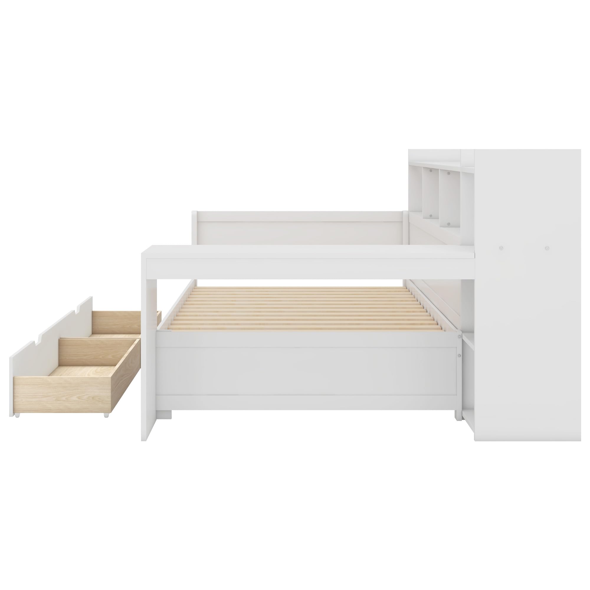 LAKFEW Schlafsofa Kinderbett 90x200 Mit USB & Schreibtisch - Ausziehbar Mit Schubladen