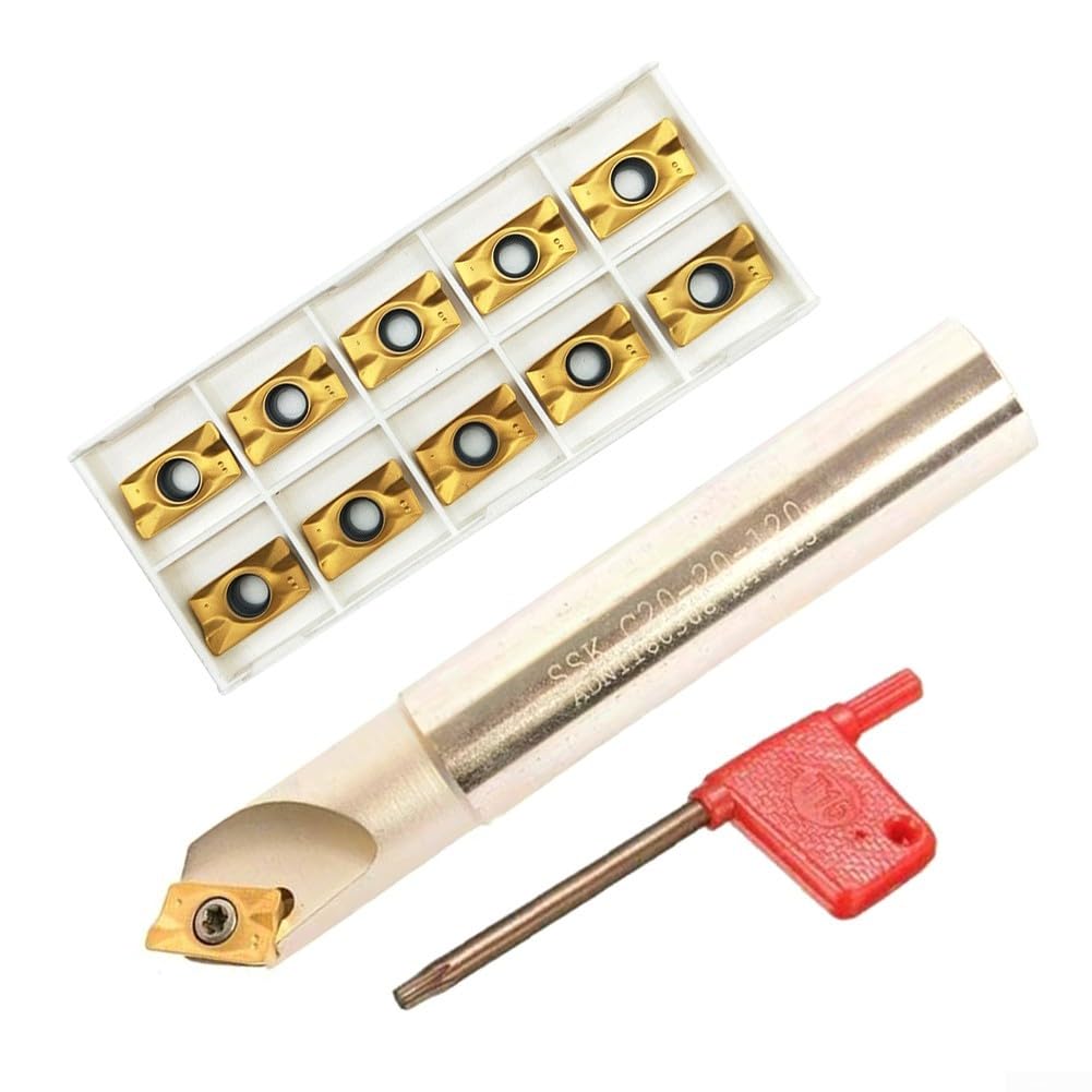 Eawfgtuw Fraise à chanfreiner indexable C20-20-120L de 20 mm avec 10 inserts en carbure APMT1604PDER pour travail des métaux CNC, angle de 45 degrés, longueur d'outil de 120 mm,