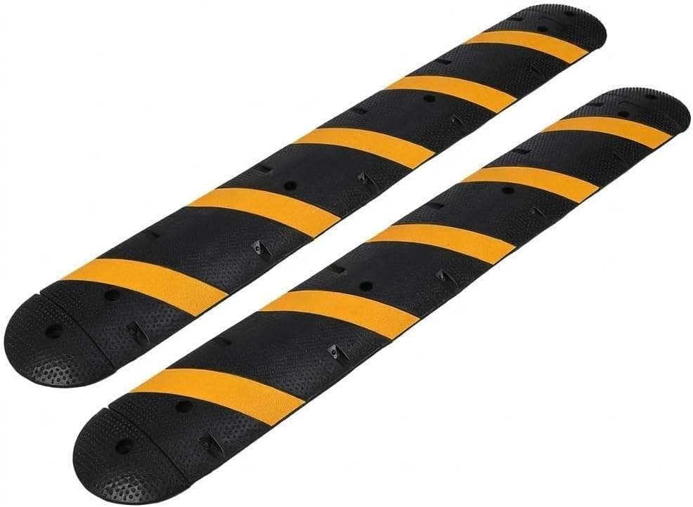 Rubber Speed Bump, 2 Channel Cable Protector Ramp, 6FT Speed Bump with 2 End Caps (2 Pack), Industrial Grade Rubber, for Asphalt Concrete Gravel Roads, Parking Lot Driveway