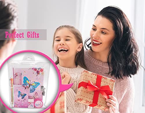 Girls Diary With Lock, Kids Journal Stationary Set For Preschool Teen Learning Writing Drawing Age 6,8,10,12 Years Butterfly Gift With Notebook Memo Notepad Six Multicolored Pen Ruler Sharpener Eraser #TOP2