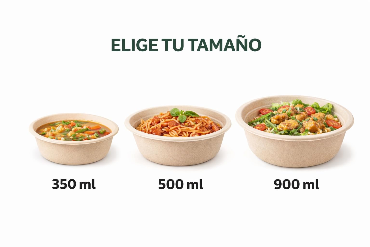Bol Desechable Bagazo de Caña de Azúcar – Apto Microondas – Biodegradable y Compostable – Antigoteo – Para Caliente y Frío – Kraft Natural o Blanco – 350 ml / 500 ml / 900 ml (200, BLANCO, 900 ml.)
