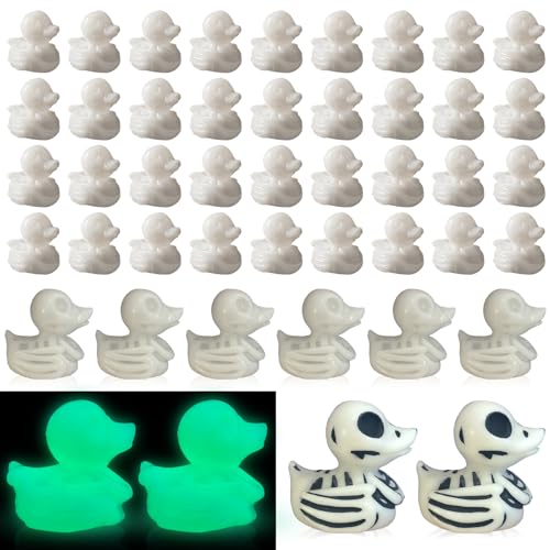 DEEKIN 24 Pcs Summer Halloween Bulk Skeleton Rubber Ducks Glow in The Dark Luminous Bones Horror Party Favors Decoration Birthday Party Gift for 3 Years and Older
