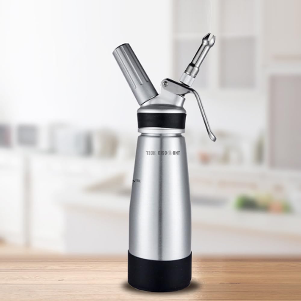 500 ml sifón de Cocina espumas Acero Inoxidable extraíble sifon de Nata Aluminio con 3 boquillas Acero Inoxidable y 1 Cepillo, dispensador de Crema para