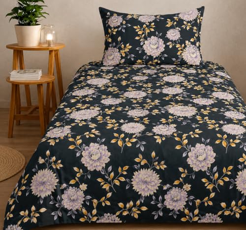 Image of DECOR2ADMIRE 300 Thread Count Premium Cotton Printed Single Bedsheet with One Pillow Covers for Home 60 Inches x 90 Inches (Royal Floral Print, Single 60 inch x 90 inch)