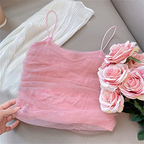 Kids Girls Mesh Tulle 𝐇𝐚lter Vest Undershirt Cotton Blend Camisole Top Solid Strap Sleeveless Thin Long Layering Tops3