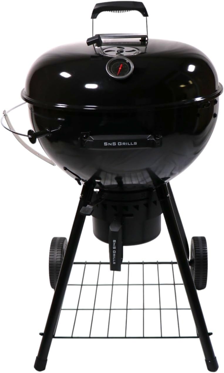 Slow 'N Sear SnS Grills Black Edition 22" Charcoal Kettle Grill, Porcelain Enamel, with Deluxe Insert and EasySpin Grate