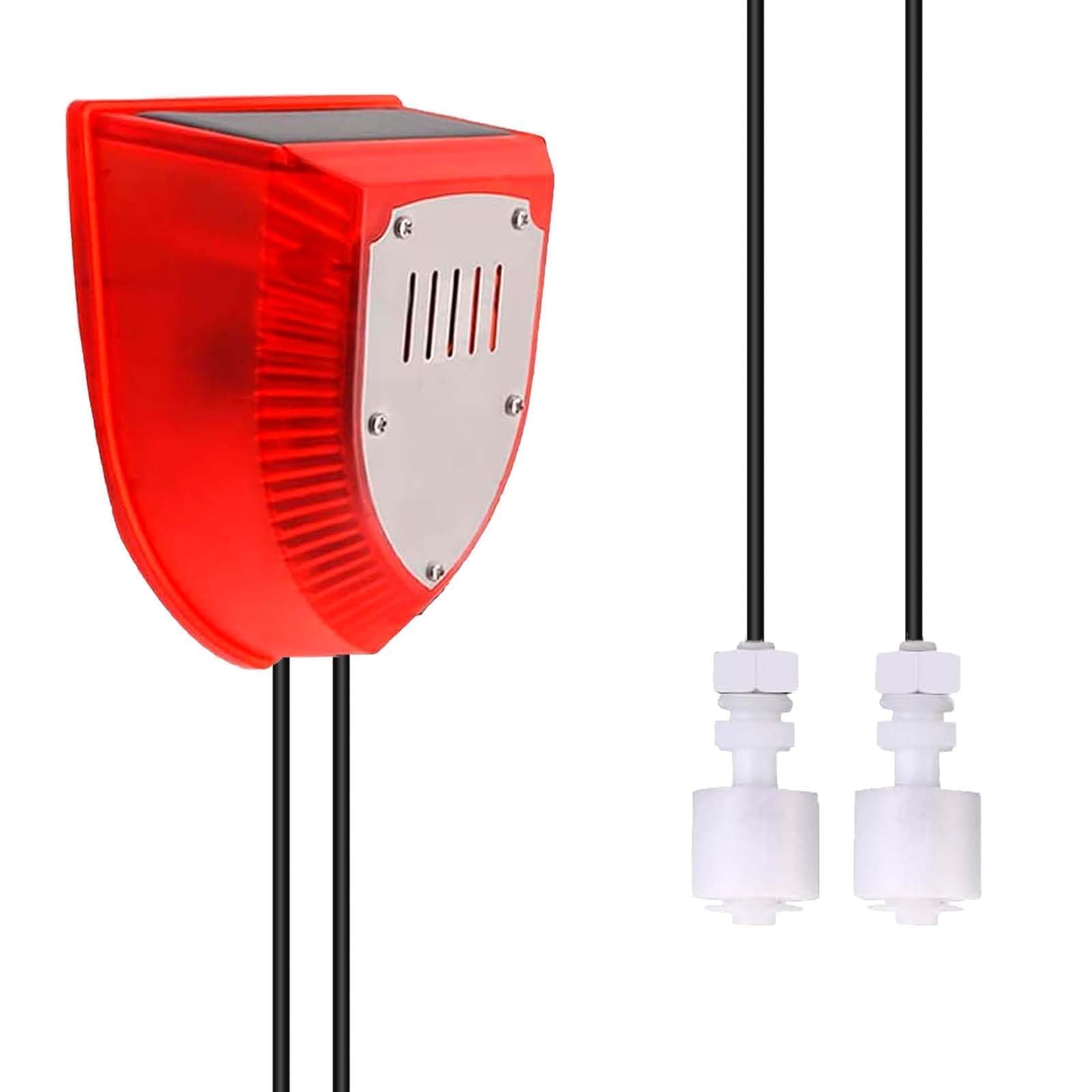 Allarme Solare Livello Acqua con Doppio Sensore (Alto/Basso), Impermeabile IP55, Ricarica Solare per Agricoltura/Cantieri/Barche/Cantine, 129 dB, Cavo 5 m, Backup USB