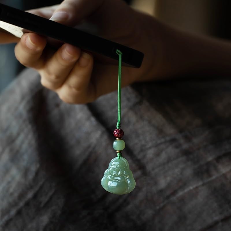 Breloczek do Samochodu Hetian Jade Maitreya Keychain Cinnabar Peace, Car Key Pendant Gift Decoration