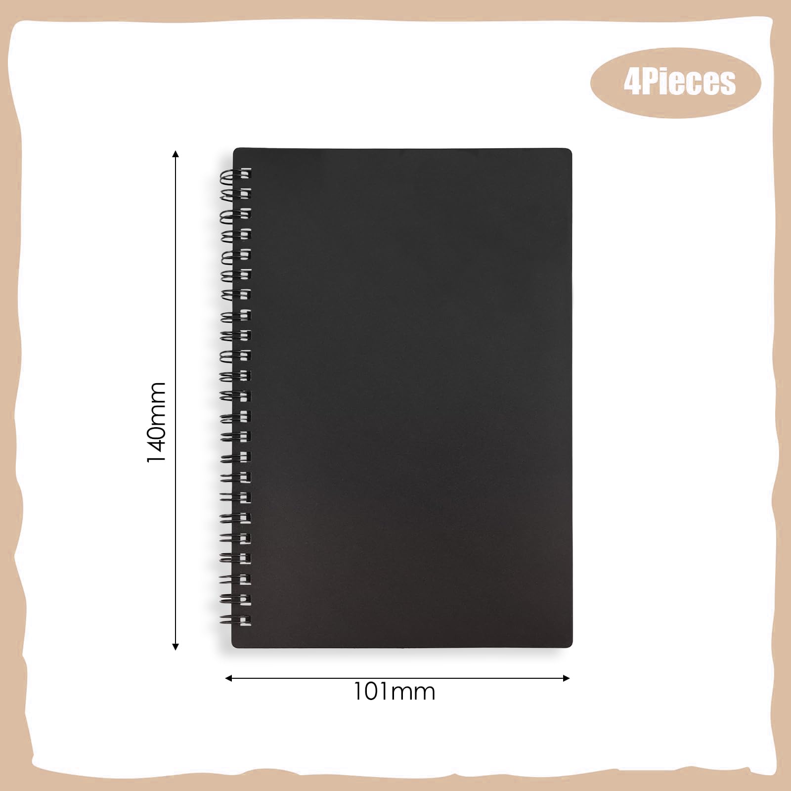 4PCS Spiral Memo Pads, A6 Small Spiral Notebooks Pocket Size, Kraft Cover Notepads Ruled Paper, Spiral Journal Notepads Professional Notepad for School, Study, Office, 100 Pages/50 Sheets, Black - Image 2