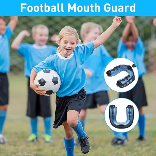 2 Stücke Mundschutz Football Sport Mundschutz Premium Mundschutz Mundschutz mit Riemen Sport Zahnschutz，Athletics Mundschutz Mit Riemen für American Football, Boxen, Kickboxen, Hockey(Blau Schwarz)