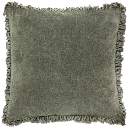 furn. Yard Bertie Washed Cotton Velvet Cushion Cover – Soft Velvet Relaxed Style (Moss – 45x45cm)