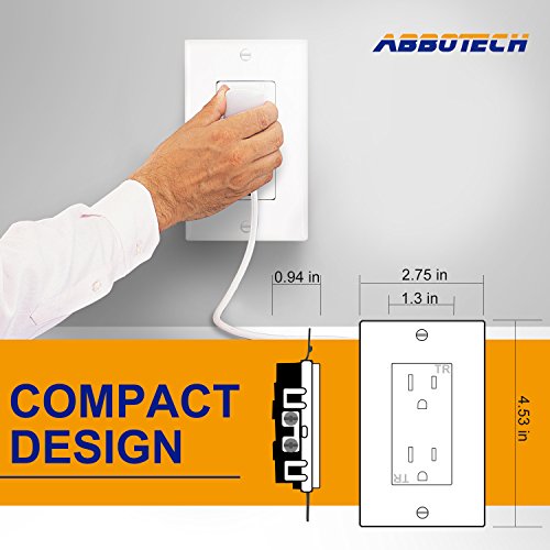 Abbotech 15A Tamper Resistant Duplex Receptacle Standard Wall Outlet Decorative Electrical Outlet, Child Proof Safety,Wall Plates Included, White, Ul Listed. #TOP2