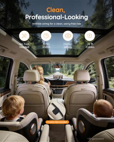 Image of LUCKVIEW BM5PRO Baby Car Camera for 2 Kids, 7.2 inch Split Screen Monitor | 1080P Car Baby Monitor, Automatic Night Vision, 2 Cameras for Rear Facing Seat, 360 Degree Headrest Mount (Orange)