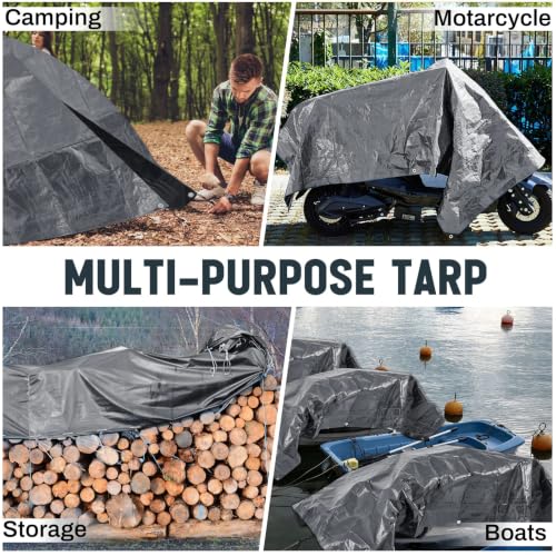 Image of 2 Pack 10 x 20 ft 5.5 Mil Large Tarps Heavy Duty Waterproof Tarp Multi Purpose Tent Cover for Home Boats Cars Camping Patio Furniture Roof Emergency Rain Protective Cover, Gray