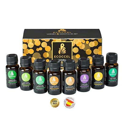 Aceites esenciales naturales, aceite esencial de lavanda, romero, puros 100%, mejores aceites esenciales para belleza, aceites esenciales aromaterapia para el hogar. Pack 8 ecoccel luxury 10 ml.