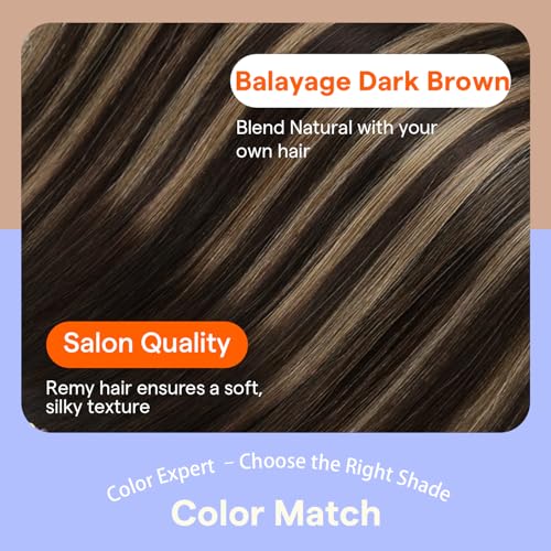 Image of Full Shine Invisible Clip in Hair Extensions Real Human Hair, Balayage 4Pcs