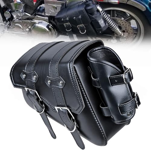 Alforja Solo Swing Arm con bolsillo para herramientas para Harley Sportster XL883 XL1200 - Negro lado izquierdo, piel PU suave con hebilla metálica miniatura 2