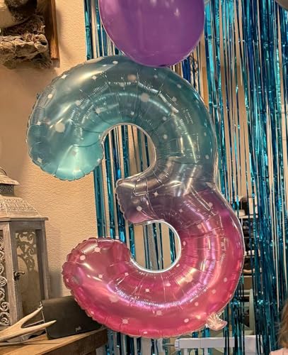 Image of Number Balloons 0 Balloon 40 inch for 10 Birthday Decoration, Blue and Pink | Saturated Color, Large 40 in, With Inflation Straw & Hanging Hole, Great for Men's Party, Back-To-School Season, Pool Party