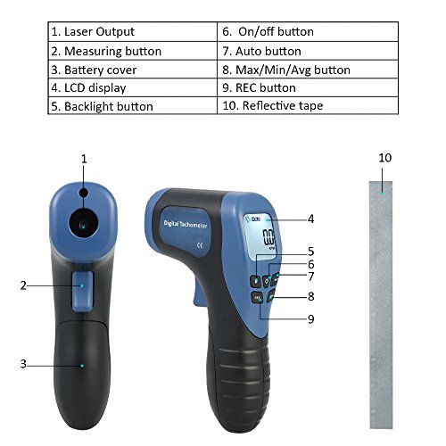 KKmoon Handheld Digital LCD Photo Tacometer Laser Faixa de contato sem contato 2.5-99999RPM Medidor