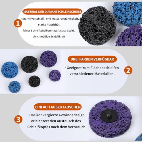 Coztie CSD Scheibe Schleifscheibe, 18 Stück Grobreinigungsscheibe, Reinigungsscheibe Set 2 Zoll Grobreinigungsscheibe Bohrmaschine mit zwei Zugstangen für Entrosten oder (50mm Mischen von Farben, 18)