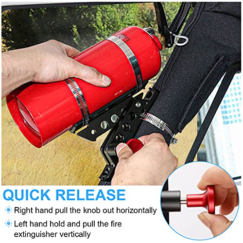New Universal Fire Extinguisher Bracket Holder High Density Nylon Adjustable Roll Bar Mount Bottle Holder with 4 Clamps for Wrangler TJ JK JL JKU UTV Polaris RZR Range (Black with Red Knob)
