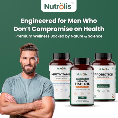 Image of Nutrolis Men's Health Combo - Multivitamin + Probiotics + Omega-3 Fish Oil | 3-in-1 Daily Supplement for Energy, Immunity, Gut & Heart Health | 3-Month Pack