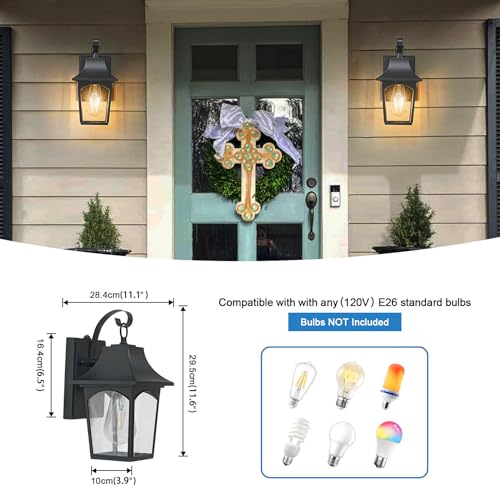 Outdoor Wall Sconce Lantern for Hallway Porch Garage Doorway Garden, Black Vintage Outside Lighting Wall Mount Lanterns, Exterior Wall Light Fixture with Clear Waterproof Glass Shade