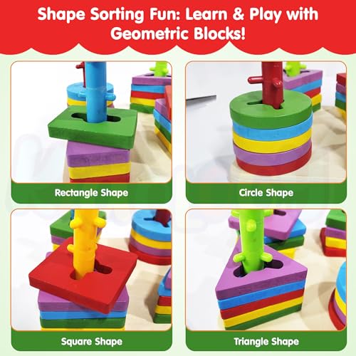 Image of Kidology Wooden Shape Sorting Game for Kids Age 3+ Years - Educational Montessori Puzzle Toy for Color & Shape Recognition, Fine Motor Skills & Early Learning | Ideal for Gifting