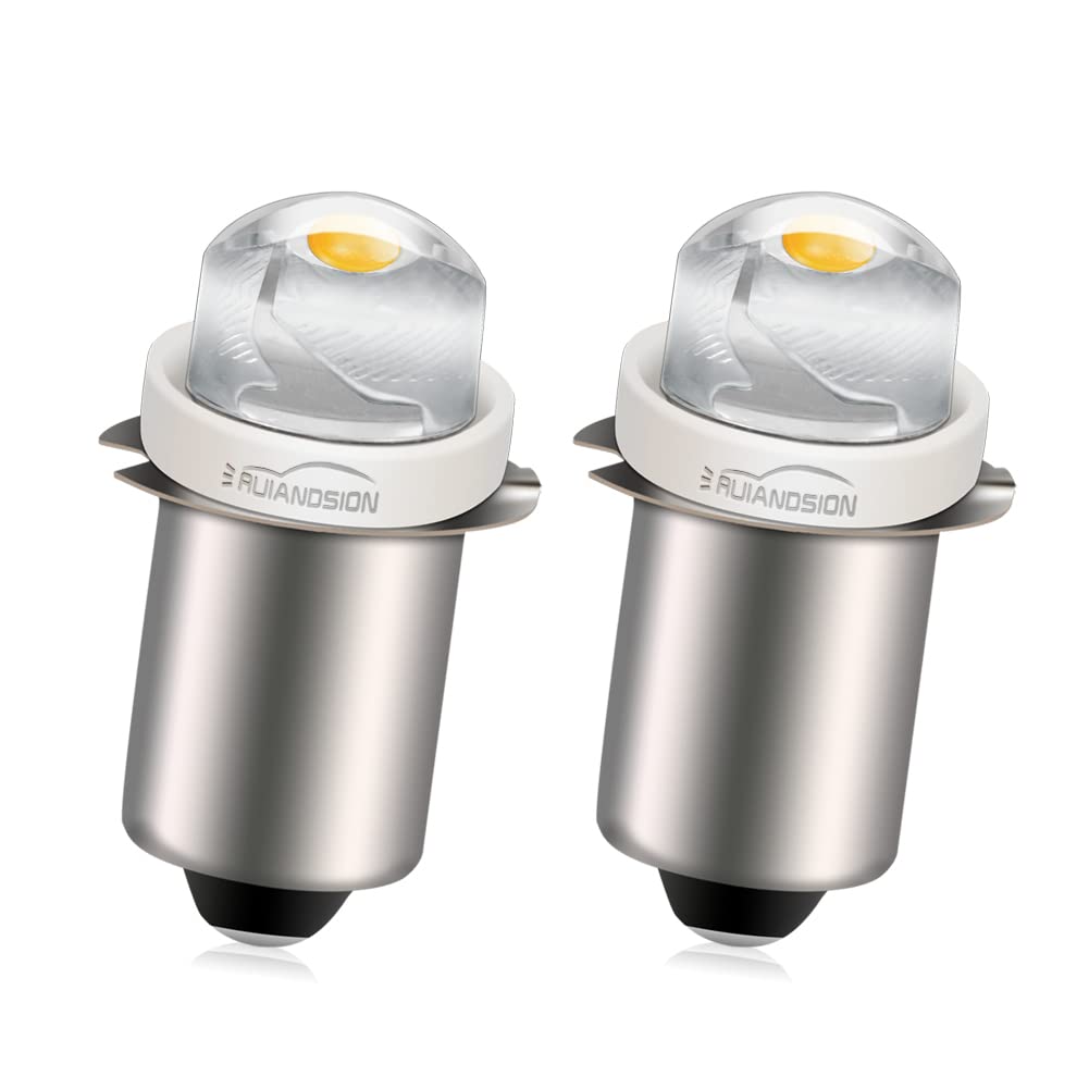Ruiandsion White 2Pcs P13.5s Led Bulb 6V 0.5W Warm Led Light Bulb Torch Headlight Mini Head Lamp Flashlight,Non-Polar Fit Both Negative Earth And Positive Earth