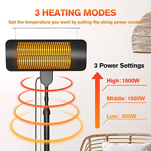 Outdoor Heaters for Patio, 1500W, 3 Heat Modes & 12H Timer, IP54 Waterproof Electric Heater with Adjustable Height, Tip-Over Protection, 78" Portable Infrared Heater for Indoor Outdoor use, Onyx by FLOWBREEZE - Image 3