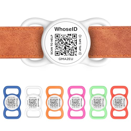 WhoseID QR Code Dog Tag with NFC, Personalized Pet Tag, Silent Silicone Dog ID Tag, Modifiable Pet Online Profile, Multiple Emergency Contact, Scan QR Code Send GPS Location Email (Small, White)