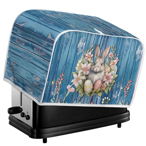Image of Easter Day Rabbit Floral Kitchen Toaster Dust Cover Bakeware Protector Compatible with 4 Slice Toaster Top Handle Heat-Resistant Dust Protection(Wood Grain Blue,12.4 x 10.6 x 8.2)