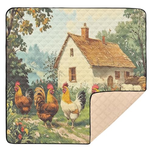 Kigai Roosters Baby Play Mat for Floor and Playpen 50x50 inch Non-Slip Baby Activity Playmat Waterproof Foldable Crawling Mat for Infants Toddlers