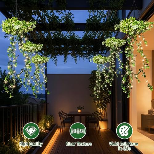 Plantas colgantes solares exterior luces artificiales hiedra impermeable jardín 8